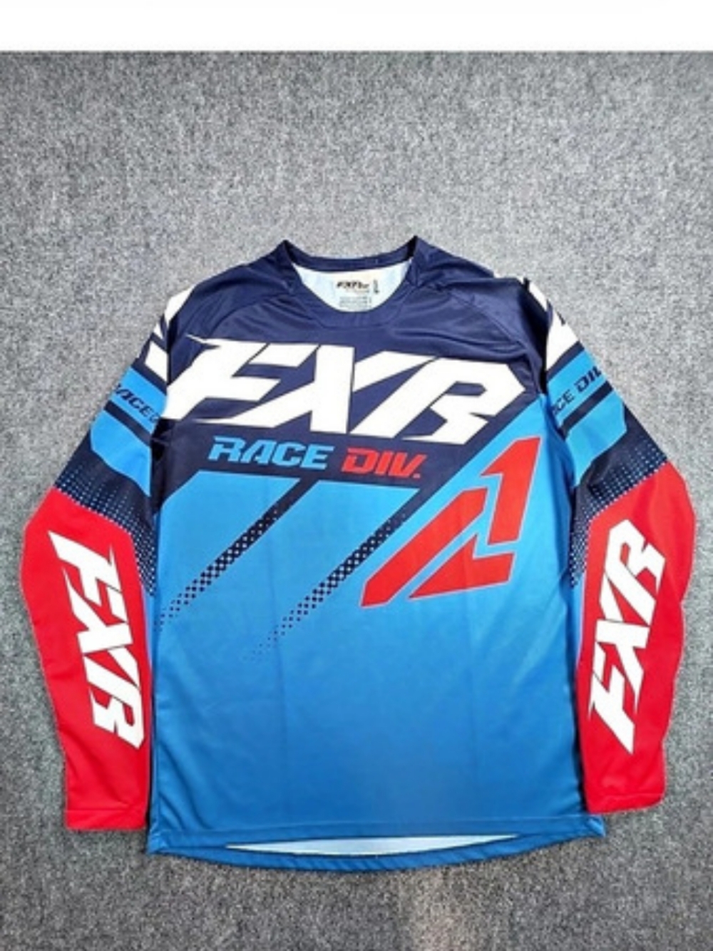 FXR Racing Race Div. MX Mens Large Jersey Motocross Off Road Red White Blue